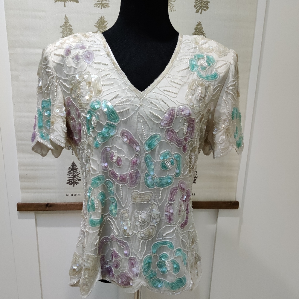 Vintage Beaded Formal Top - Large
